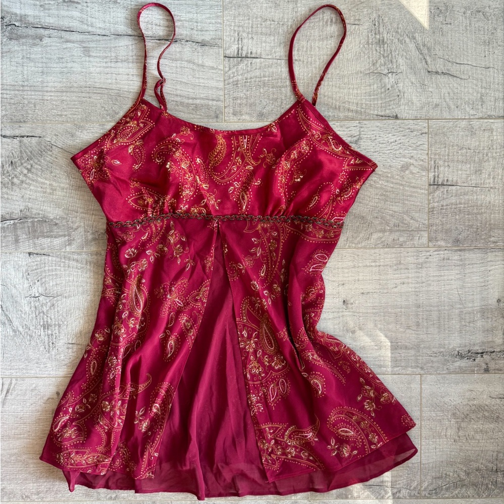 Elegant Red Paisley Dress with Beading